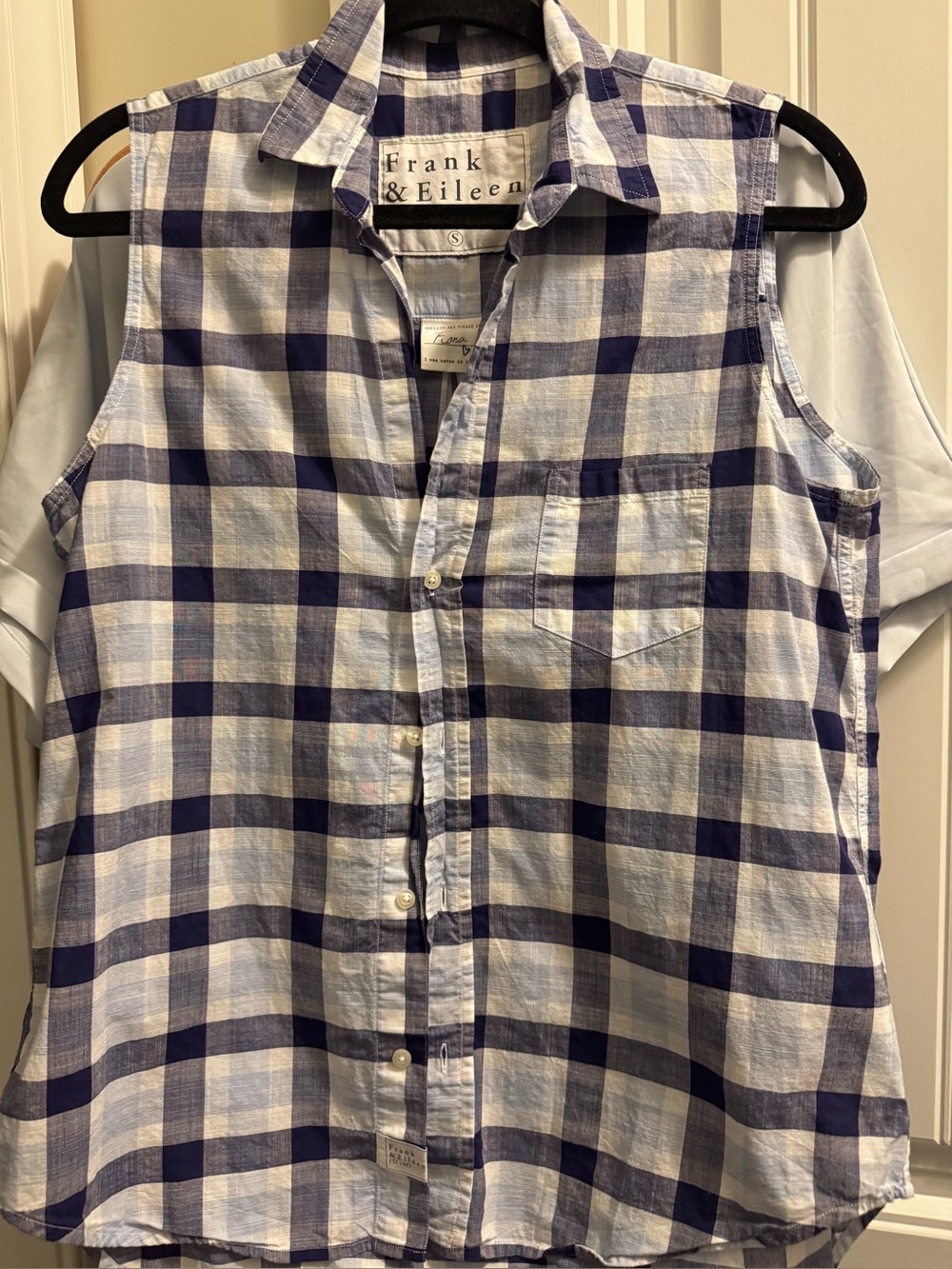 Frank & Eileen wens Blue and White Plaid Sleeveless Shirt